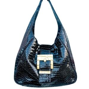 Michael Kors Luxurious Black Croc Embossed Hobo Bag